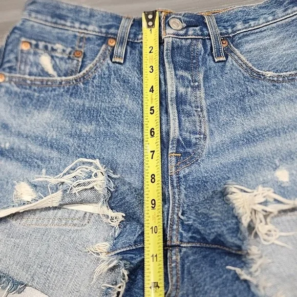 Levi's 501 Denim‎ Shorts Premium Button Fly Distressed Cut Off Size 25 - Picture 11 of 13